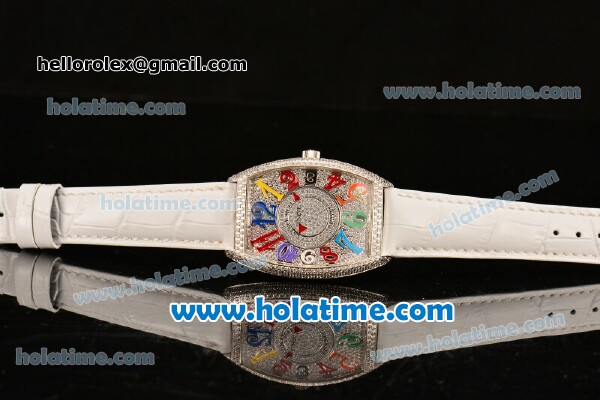 Franck Muller Cintree Curvex Swiss Quartz Steel/Diamonds Case with Diamonds Dial and Colorful Arabic Numeral Markers - Click Image to Close